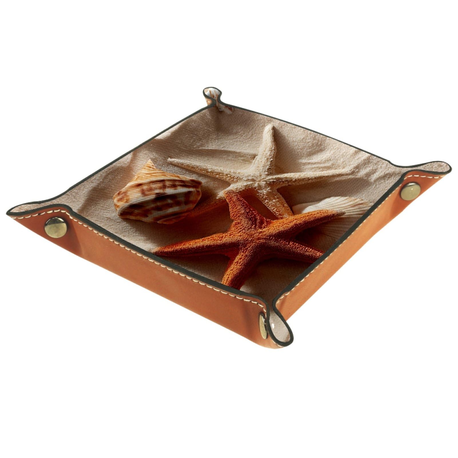 VAPOKF Beach Starfishes Dice Trays Quadrilateral Dice Folding Tray Microfiber Leather Holder for Table Games RPG DND, 20.5 × 20.5 cm