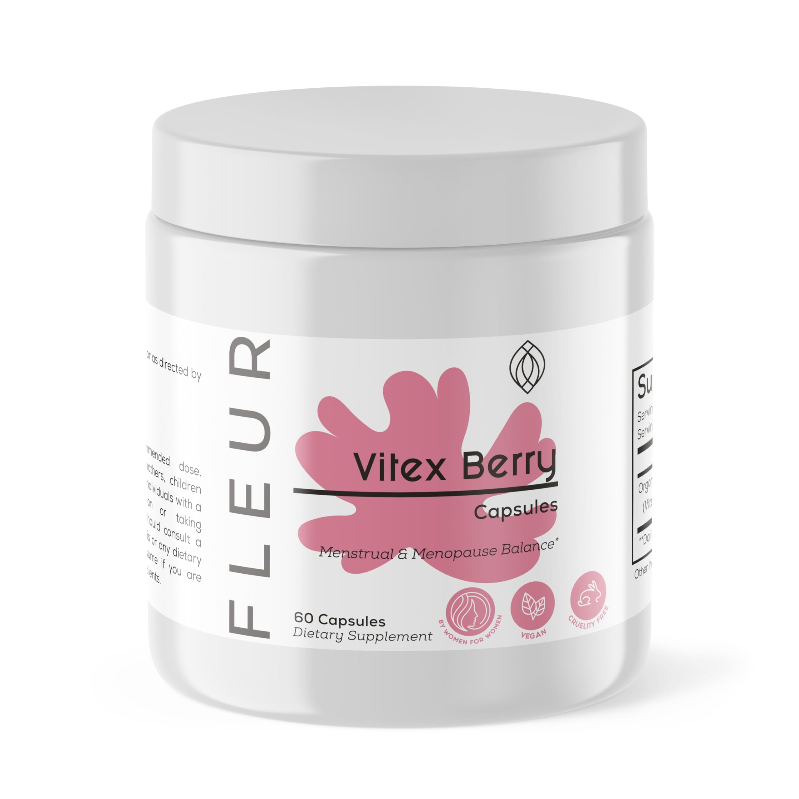 FLEURVitex Capsules, Vitex Chasteberry for Hormone Balance for Women, PCOS Supplement Helps Maintain Progesterone Level for Menstrual Cycle Support, Fertility & PMS Support, 500mg, 60Ct