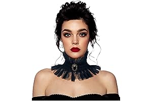 Gothic Victorian Ruffle Choker Necklace with Gem