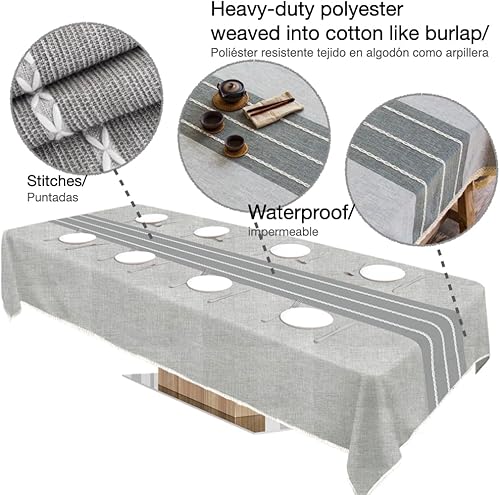 Miniatura 2 de Manteles de mesa de lino sintético extra largo gris para mesas rectangulares de 6 a 8 pies con capacidad para 6 a 8 personas. Manteles de mesa de