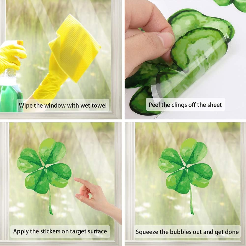 CCINEE 82PCS St.Patrick's Day Window Cling Sticker,Large Shamrock Glass Window Sticker Decal for Home Party Decoration