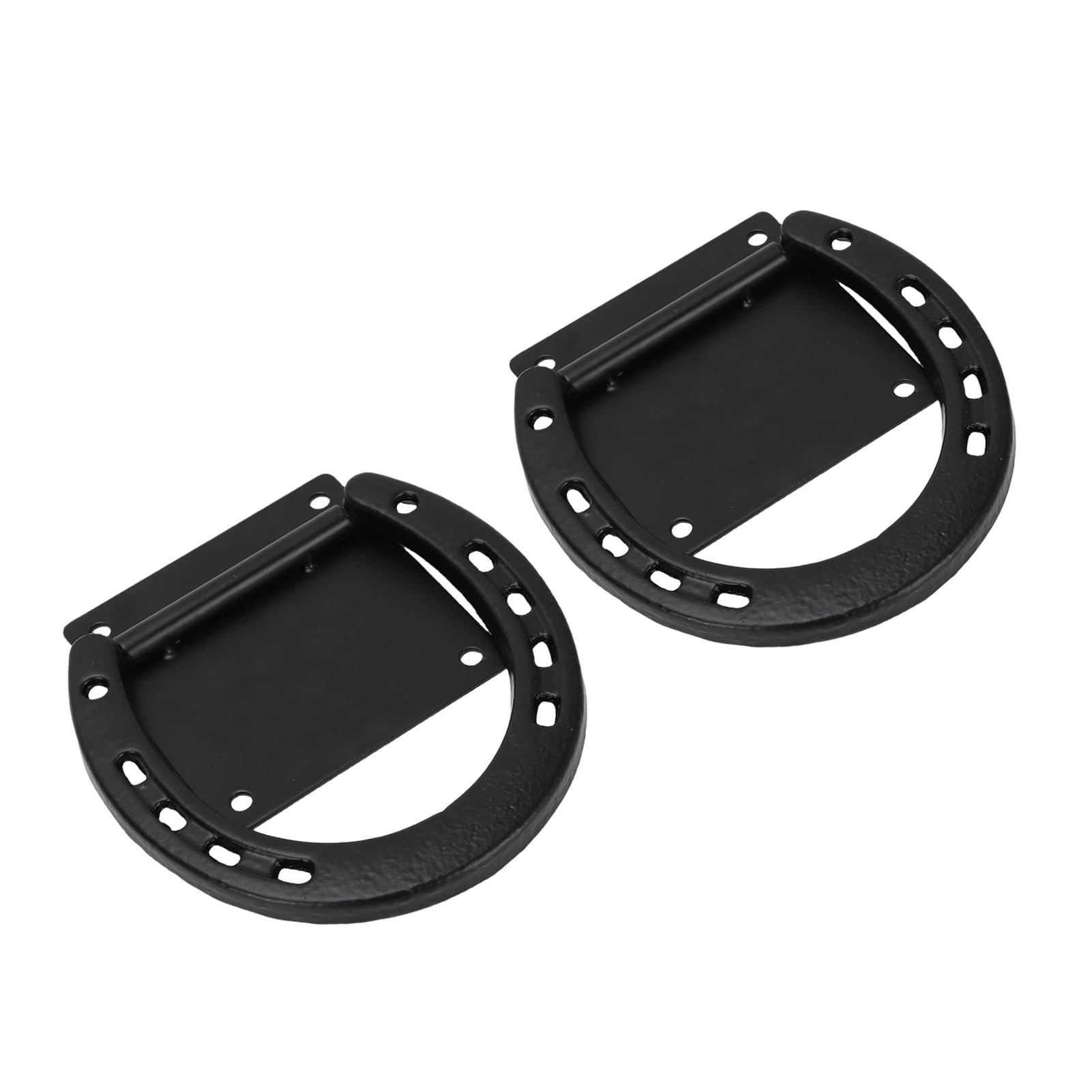 Paquete de 2 Anillos para Atar Caballos – Diseño de Herradura con Revestimiento Negro de Acero Macizo para Estacionar y Asegurar Caballos – Instalación Más Fácil con 8 Tornillos de Expansión