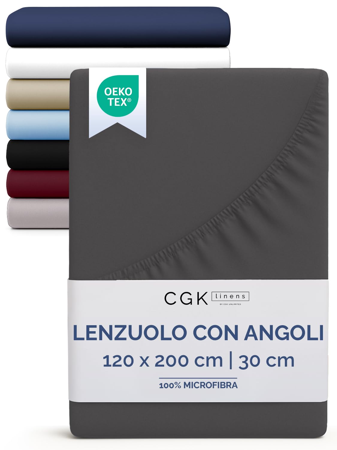 Lenzuolo con angoli 120x200 Grigio scuro, profondità 30 cm - Lussuoso lenzuolo con angoli - Per materassi fino a 30 cm (12") di altezza - Morbido, senza pieghe e traspirante - 120x200 - singola