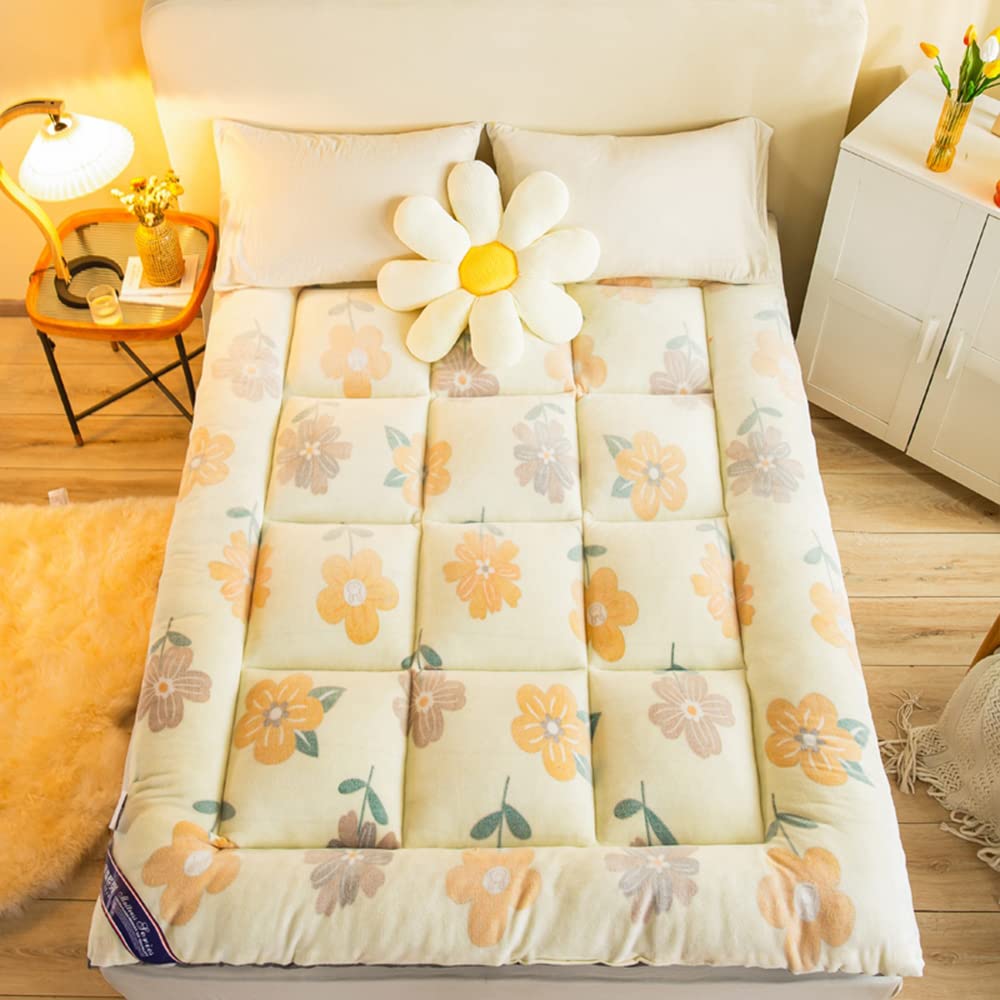Miękki japoński materac futon o grubości 4 cm przenośne łóżko kempingowe ciepłe pluszowe pikowane podłoga śpiworek kwiatowy wzór 200 x 220 cm (79 x 86 cali) - idealny do domu i podróży