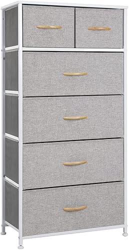 Crestlive Products Torre de Almacenamiento Vertical para Cómoda - Marco de Acero Resistente, Superficie de Madera, Contenedores de Tela de Fácil