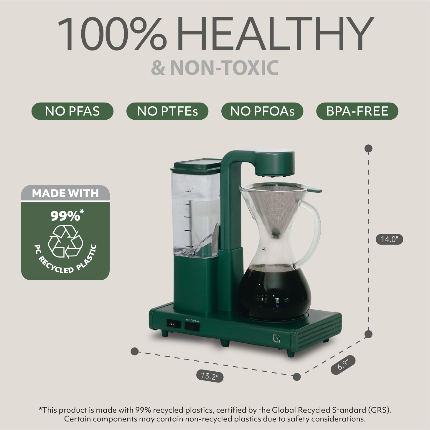 WILLOW 10 Cup Drip Coffee Maker, Automatic Pour Over Coffee Maker with Glass Carafe and Auto Shut-Off Feature, Suitable for Hot & Iced Coffee, ECO Coffee Machine made with 99% PC Recycled Plastics