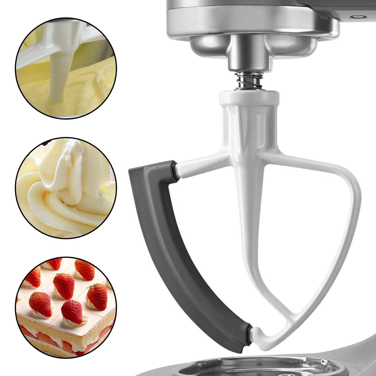 Flex Edge mieszadło do miksera KitchenAid, elastyczne mieszadło płaskie z silikonowymi krawędziami, akcesoria KitchenAid do misek o pojemności 4,5-5 kwart, metalowa nasadka pomocnicza kuchenna