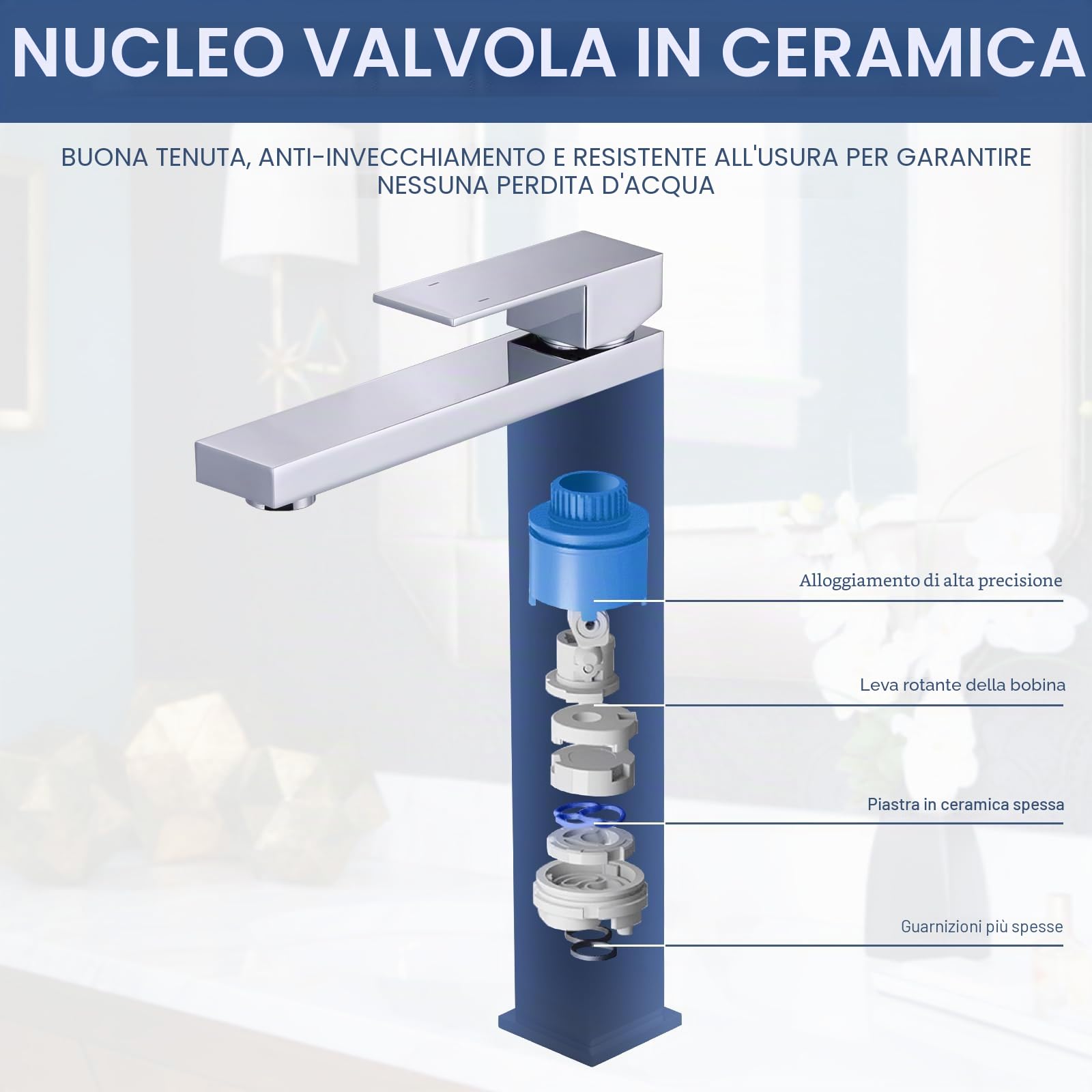 ARCORA Rubinetto da Lavabo Alto, Rubinetto in Acciaio Inossidabile 304, Rubinetteria con Regolazione Acqua Calda e Fredda, Aeratore Rimovibile, Cartuccia in Ceramica, per Lavandini Bagno, Cromo