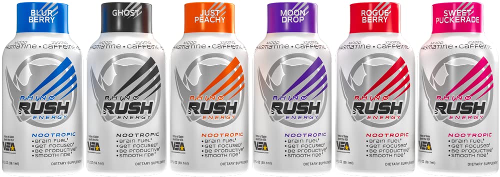 Rhino Rush - Energy Shots 12 Pack, 2 oz Extra Strength Caffeine Energy (Just Peachy)…
