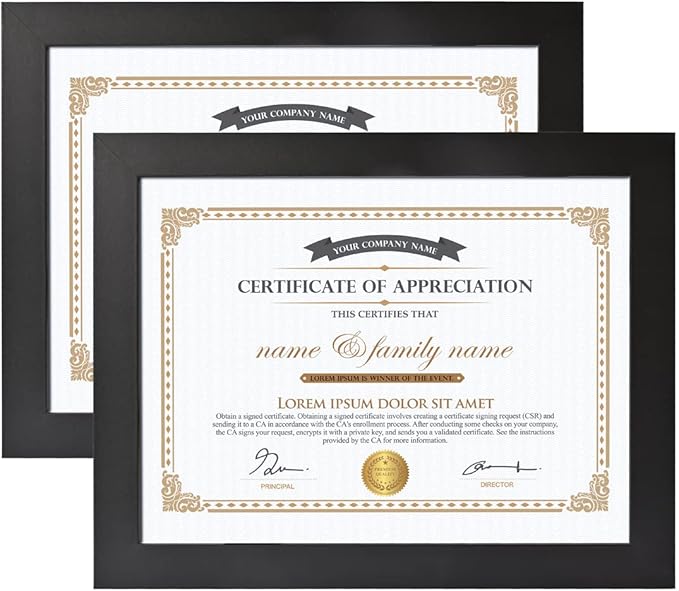 Donmills A4 Certificate Degree Document Frames Set of 2, Wooden Black