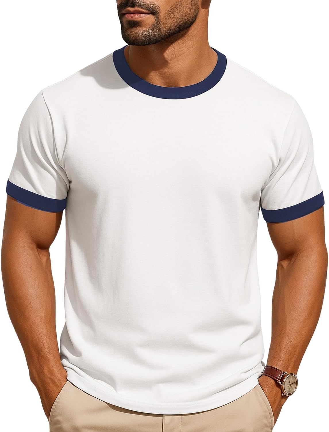 JustBlanks Men's Ringer Tee Shirt - Cotton T-Shirts Short Sleeves Crewneck T-Shirt for Men