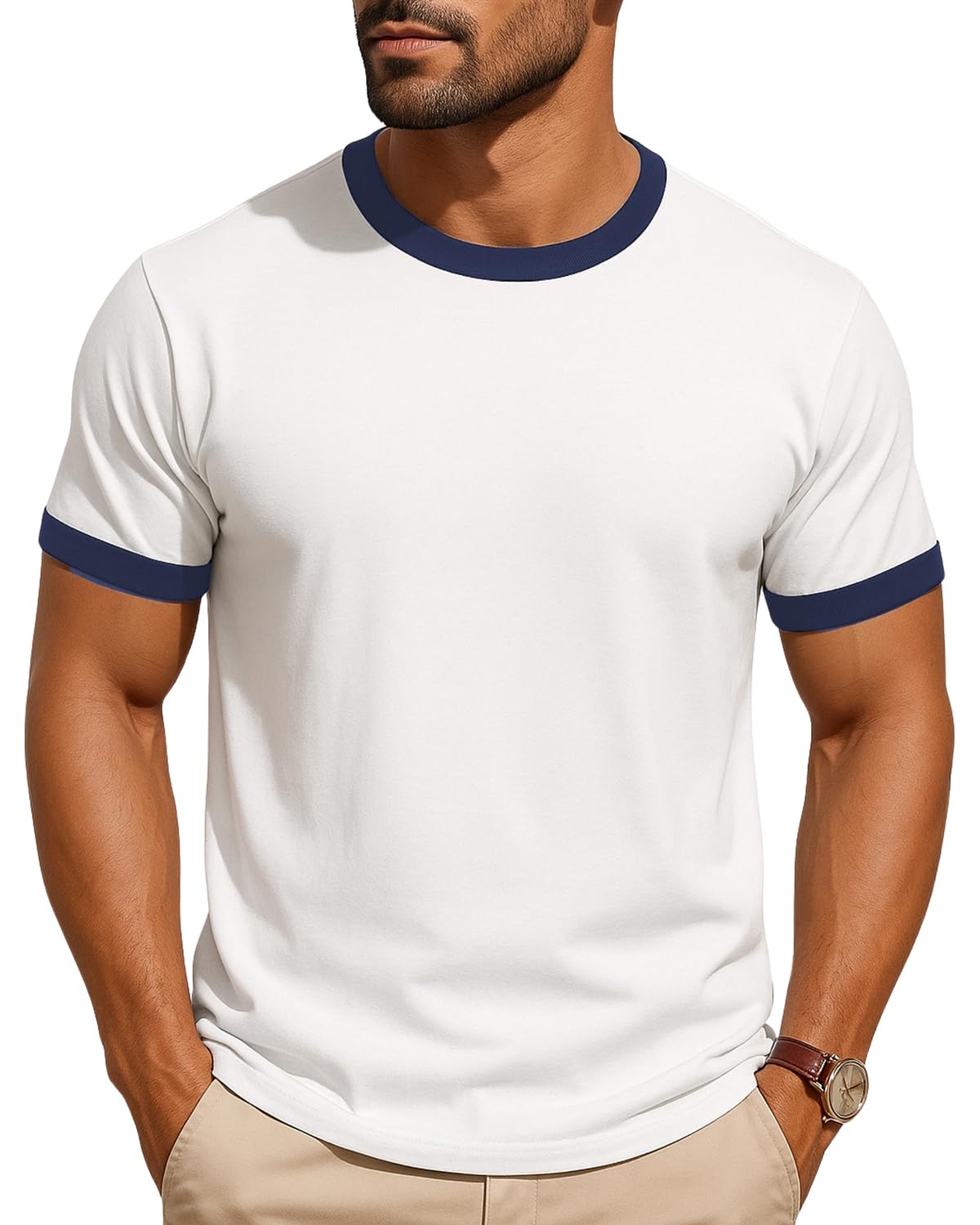 JustBlanks Men's Ringer Tee Shirt - Cotton T-Shirts Short Sleeves Crewneck T-Shirt for Men