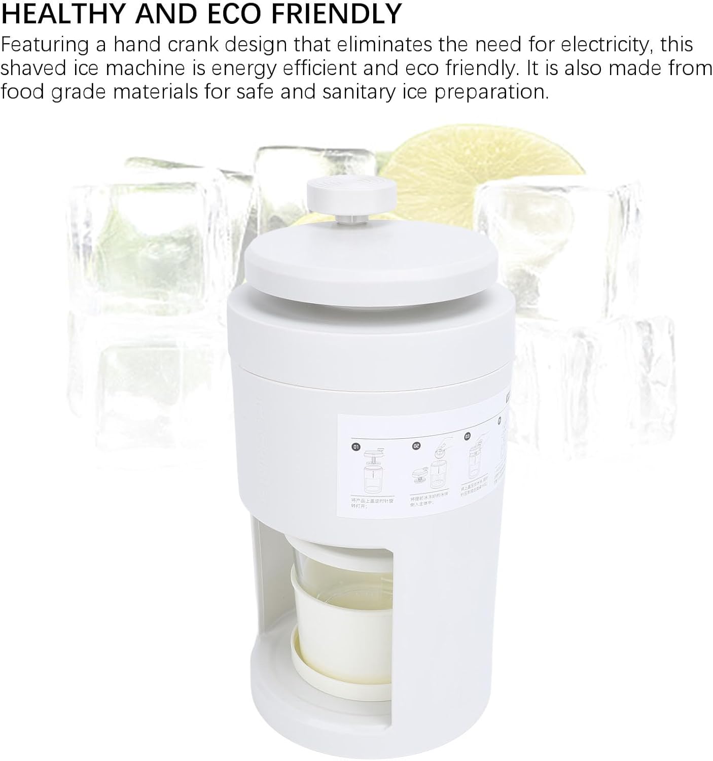 Manual Shaved Ice Machine with Glass Smoothie Cup Ice Crusher 40Cr13 Blade Snow Cone Maker Machine for Home Use