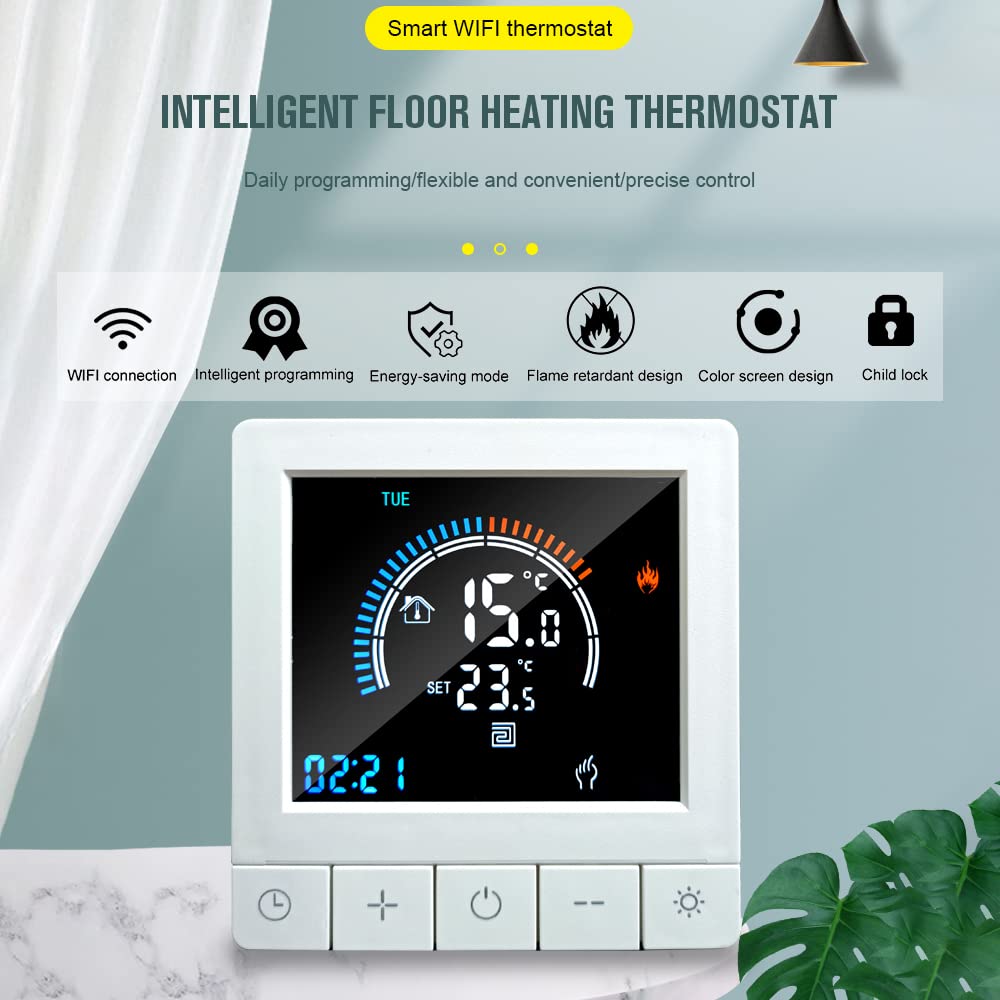 Termostato Digitale Programmabile con Blocco Bambini Display LCD WiFi Sensore NTC Riscaldamento Elettrico Regolatore di Temperatura a Pavimento Caldo Termostato a Parete Intelligente per Home Office