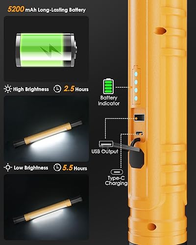 Miniatura 4 de Luz de trabajo, luces de trabajo LED de 3000 lm, luz de trabajo recargable debajo del capó con ganchos y base magnética giratoria, luz mecánica