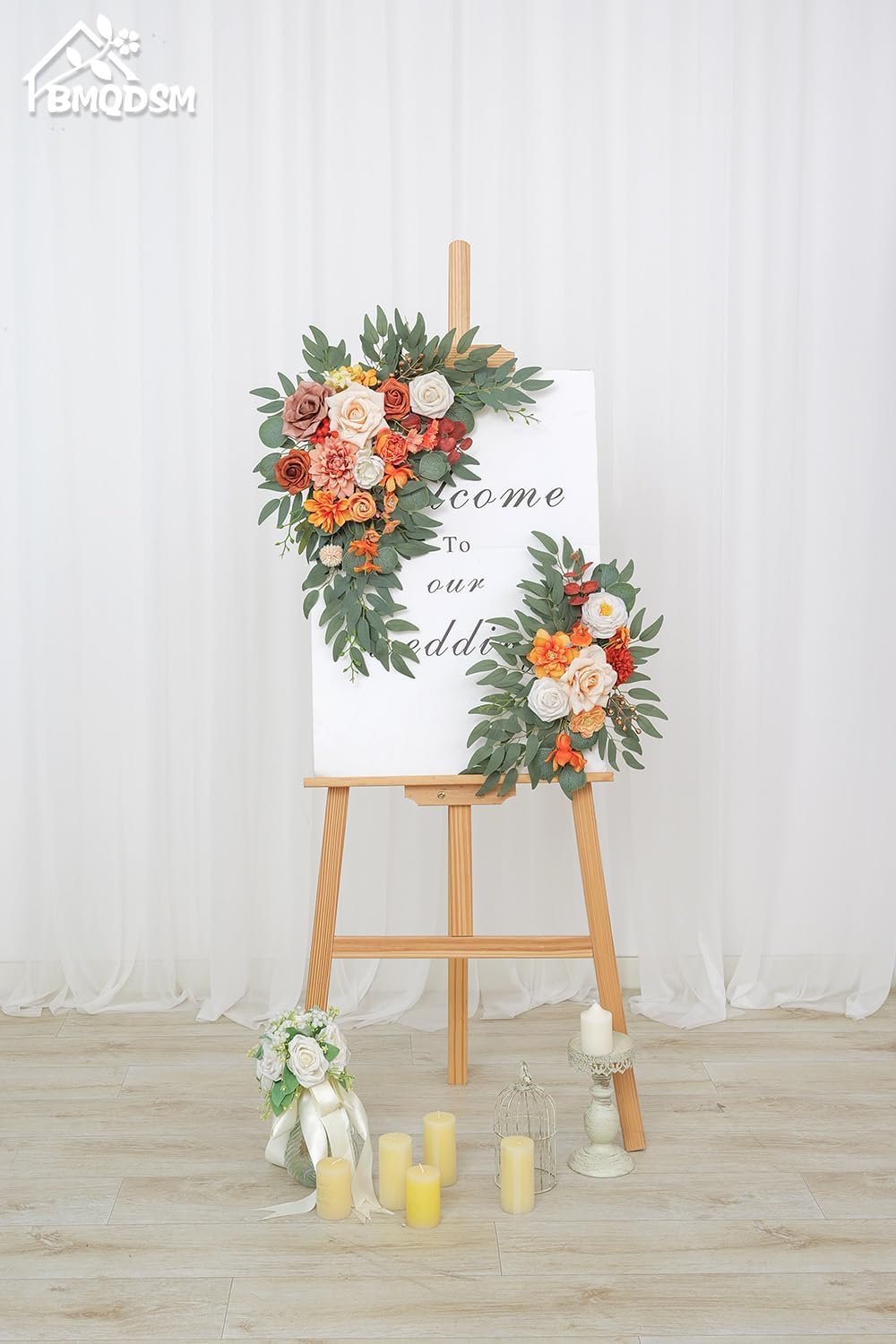 Faux Flowers Wedding Arch Flowers Kit(Pack of 2) for Wedding Decor Ceremony Reception Backdrop Thanksgiving Halloween Party Decoration (Orange)