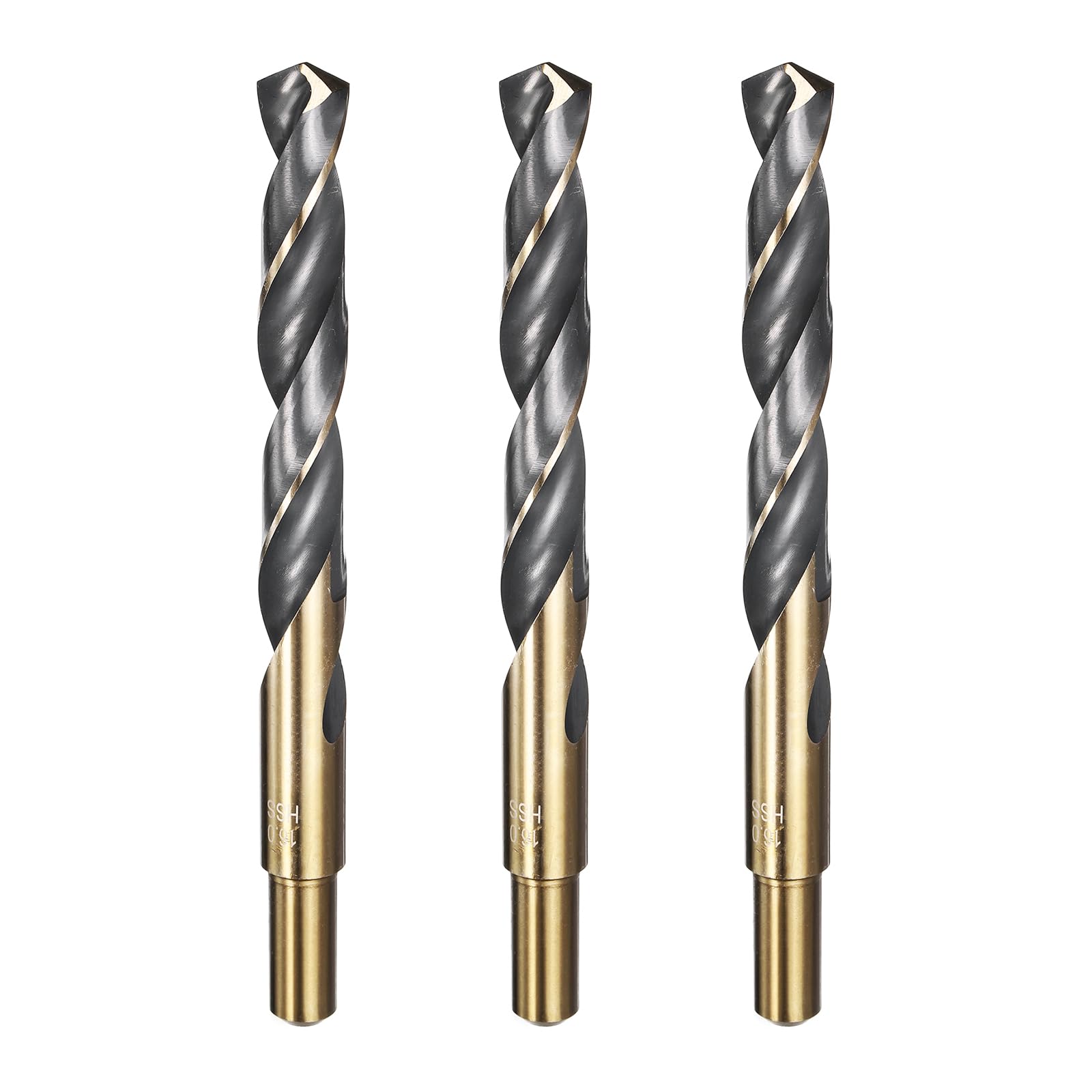 sourcing map 4pcs Reduced Shank Twist Drill Bit 16mm Dia 13mm Shank High Speed Steel M2 Black and Gold Oxide Finish Drill Bits for Drilling Hard Metals, Stainless Steel, Cast Iron