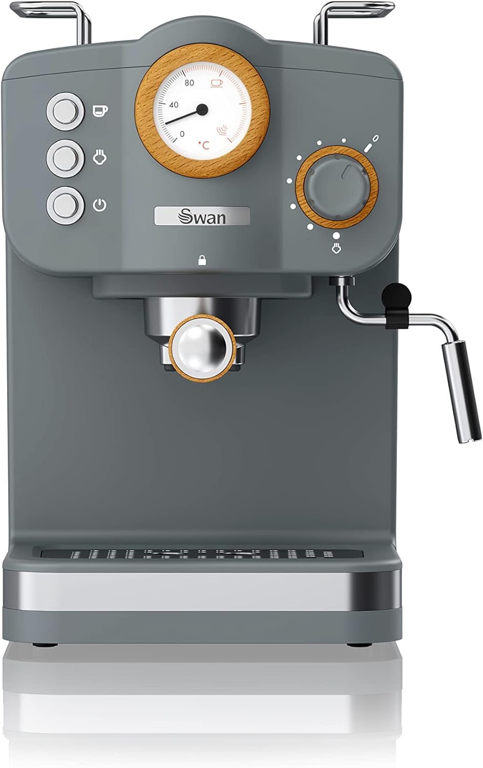 Salton Swan Nordic Espresso Maker Machine, 15 Bars of Pressure, Milk Frother, 1.2L Tank, Scandi Style Matte Finish Slate Grey (SK22111GRYN)