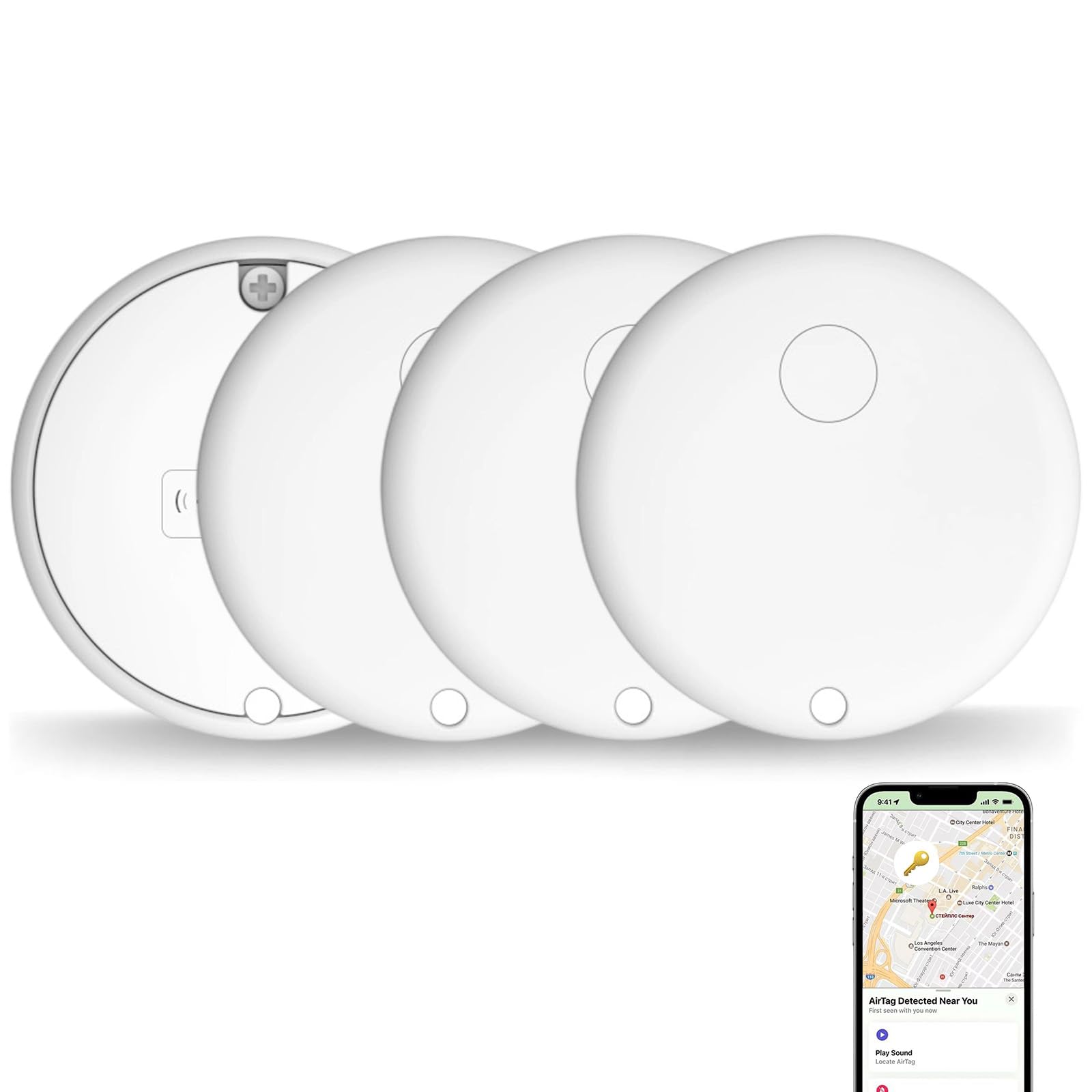 Lot de 4 mini étiquettes de suivi d'air avec application Apple Find My (iOS uniquement), localisateur d'appareils de suivi Looshall et localisateur d'articles pour bagages, clés, portefeuille, vélo
