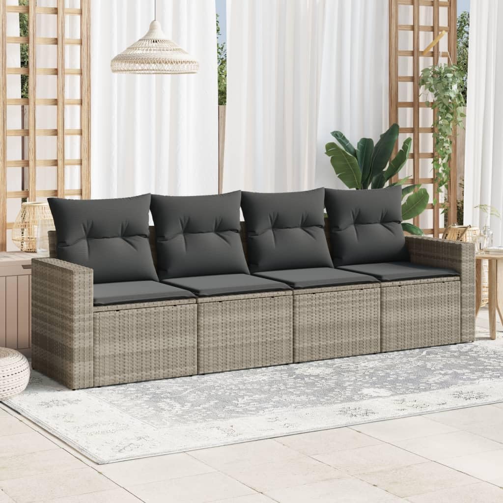 Canapé de jardin en rotin synthétique gris Homgoday 4 pièces avec coussins