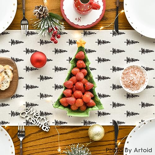 Image of Artoid Mode Beige Xmas Tree 2PCS Christmas Table Runner, Seasonal Winter Kitchen Dining Table Decoration for Home Party Decor 13x72 Inch