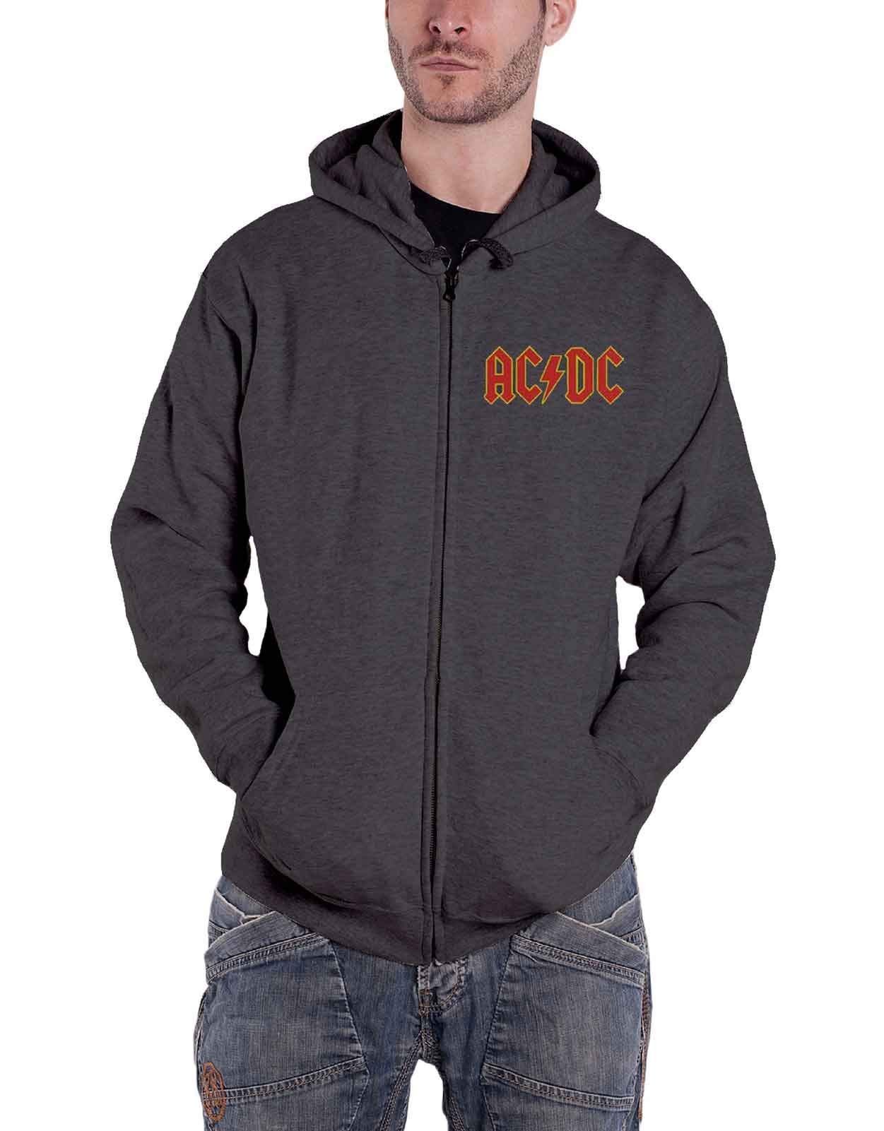 ACDC Unisex Zipped Hoodie Logo (Back Print) Grey