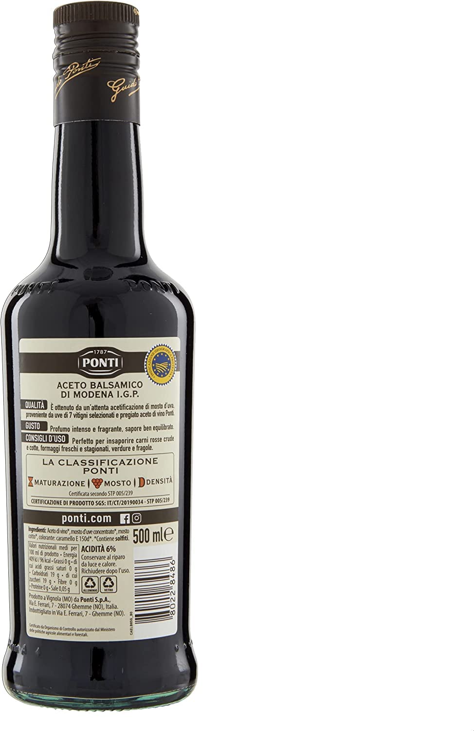 12x Ponti Aceto Balsamico Di Modena 500 ml Balsamico-Essig aus Modena