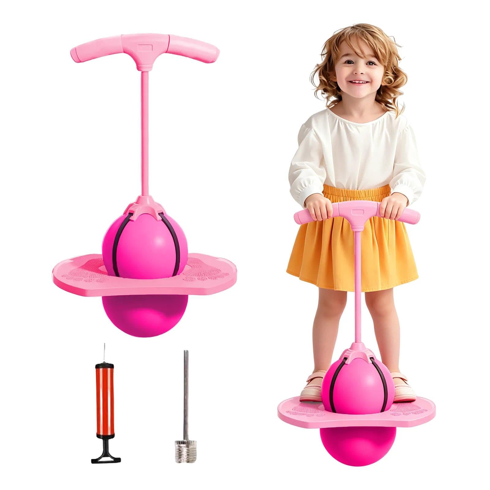Pogo - Pallone da salto, con manico, per bambini, per attività all'aria aperta, per bambini, adulti, sport, gioco e fitness (rosa)