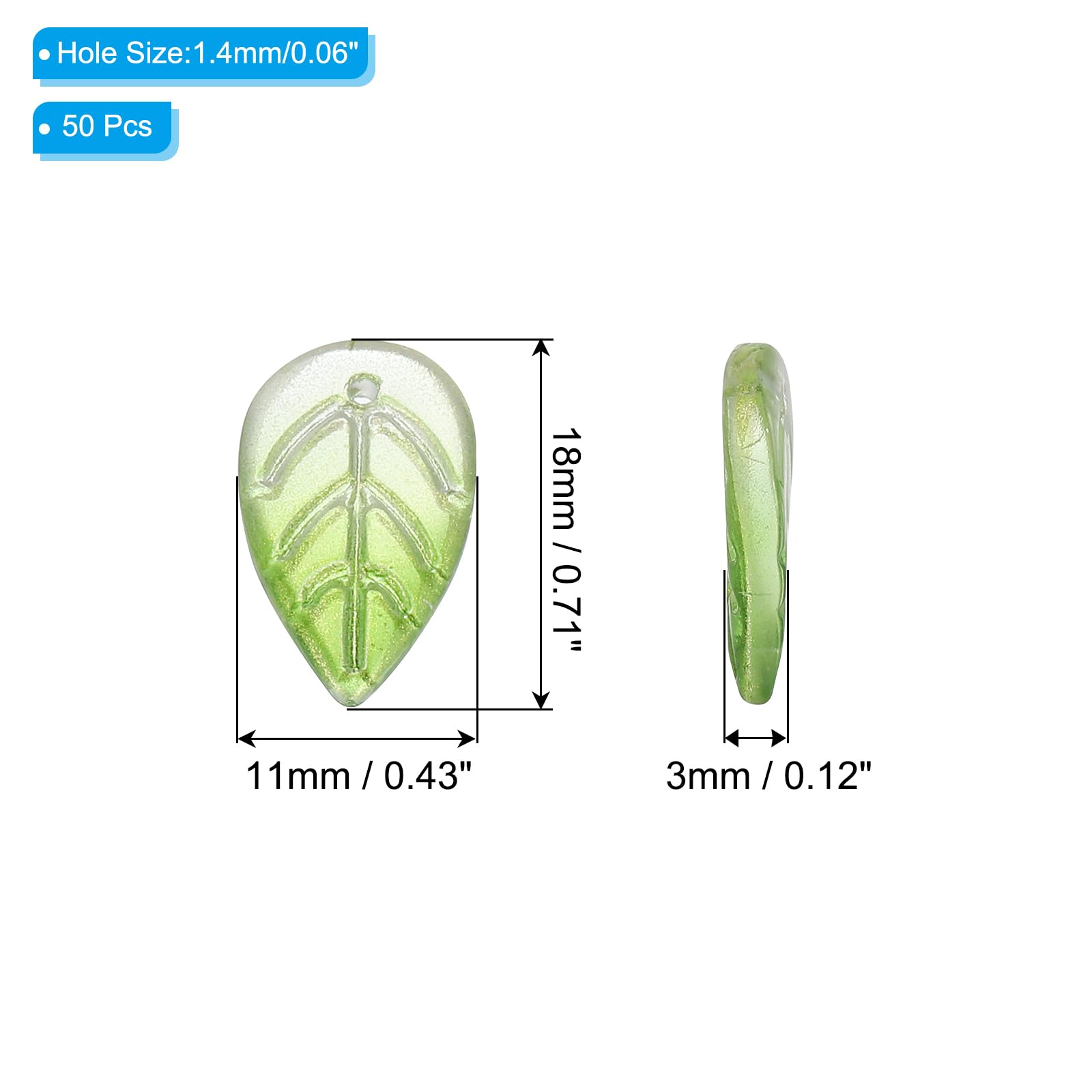 PATIKIL 18 x 11mm Czech Glass Leaf Beads, 50 Pcs Crystal Leaf Beads for Jewelry Making DIY Craft Bracelet Necklaces Earrings, Green - Image 2