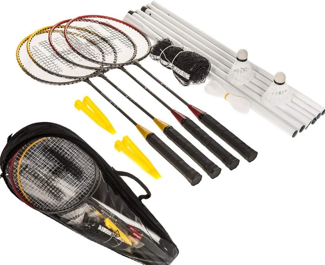FiNeWaY NEW 4 PLAYER BADMINTON SET WITH RACKET POLES & NET SHUTTLECOCK