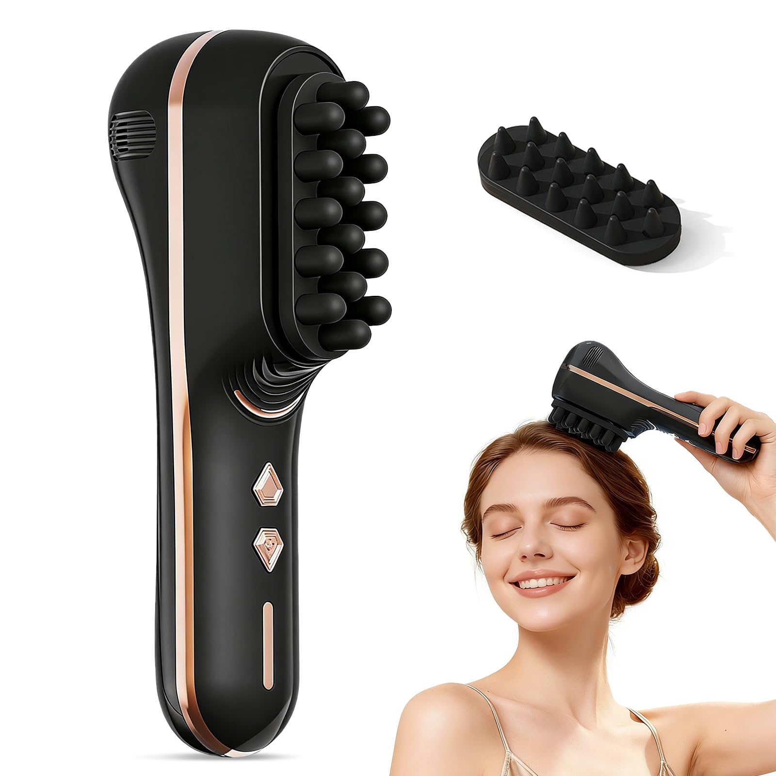 Masajeador eléctrico para cuero cabelludo, 2 cabezales de peine, 2400 rpm, 5 niveles de intensidad, vibración horizontal, cepillo para relajación de cuero cabelludo, rostro, cuello, manos