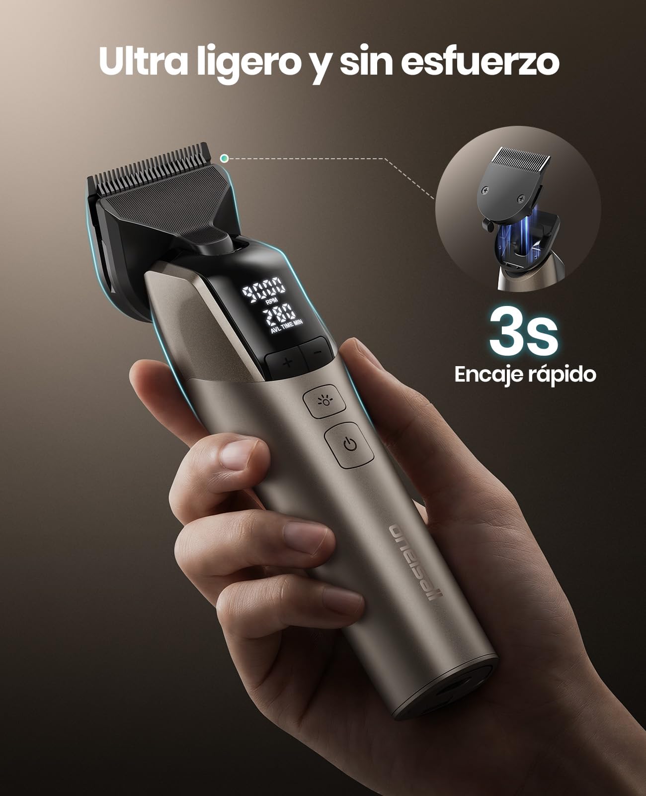 oneisall Maquina Cortar pelo Perros Profesional | 9000 RPM 5 velocidades para pelajes gruesos, cuchilla 5-en-1 DLC, autonomía de 280 min, 8 peines guía metálicos