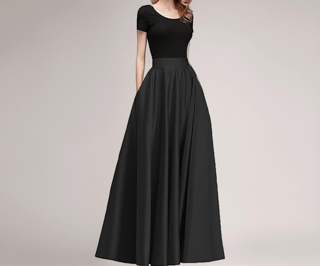JANAK Maxi Skirt for Women, Soft Silk Fabric, Adjustable Waist, Flared Pattern