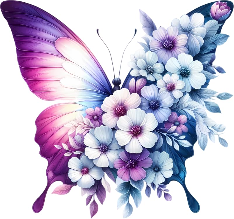 Lilac Butterfly Flower Stickers, Cover Marks 20cm & 7cm Floral Decals