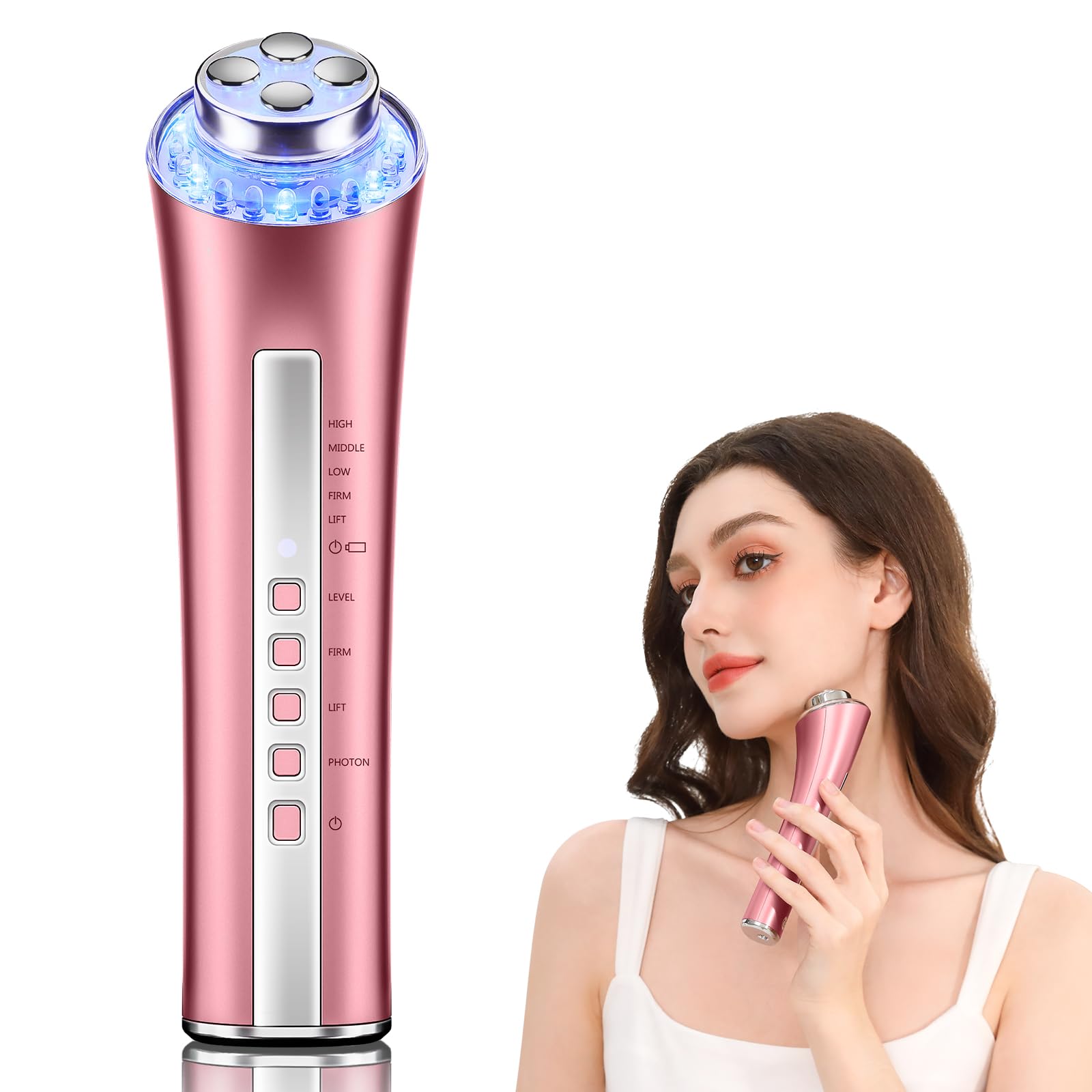 CARER SPARK Gesichtsmassagegerät Gegen Falten Skin RF Schönheitsgerät mit 3 LED Licht EMS Phototherapie für Anti-Aging Faltenreduzierung feine Linienreduktion Radiofrequenz Hautpflegegerät