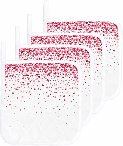 Miniatura 1 de 4 Packs Valentine's Day Pot Holders Sets for Kitchen,Oven Pan Plate Bowl Pads Heat Proof Mat with Hanging Loop,Terry Cloth Potholders Soft Grip for