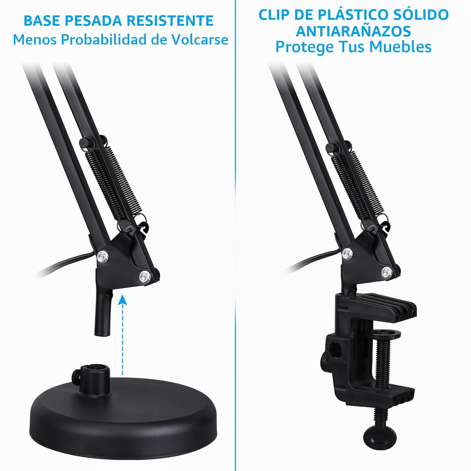 TORCHSTAR Lámpara de escritorio de metal con abrazadera, brazo oscilante, lámpara de mesa ajustable de cuello de cisne, luces de escritorio con clip para oficina en casa, trabajo, estudio, lectura,