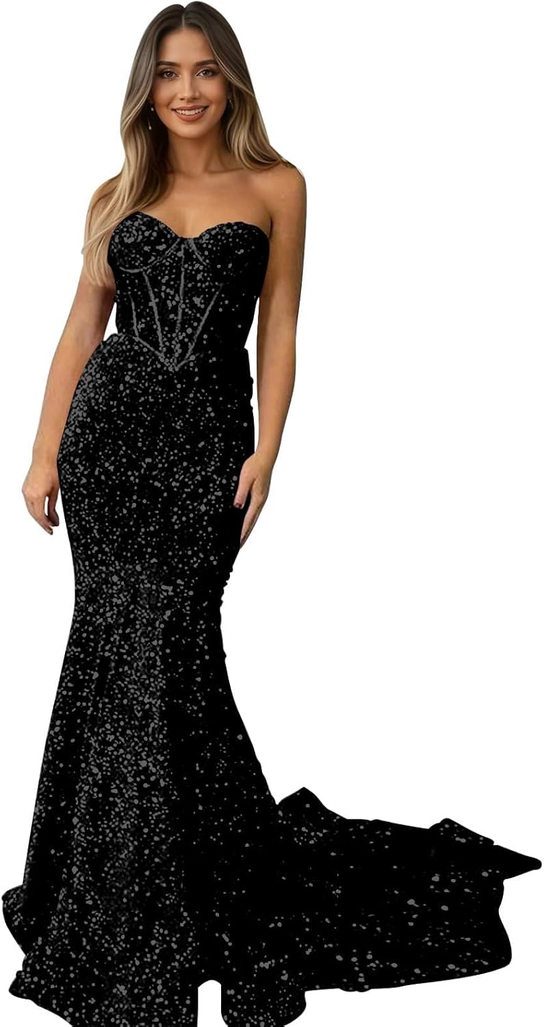 Sparkly Sequin Corset Plus Size Prom Dress Long Mermaid for Women Formal Party Gown Sweetheart Formal Dresses
