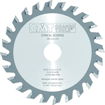 CMT 288.120.24H Industrial Conical Scoring Blade, 120mm 4-47/64-Inch by 20 Teeth Conical + 5-Degree ATB with 20mm Bore