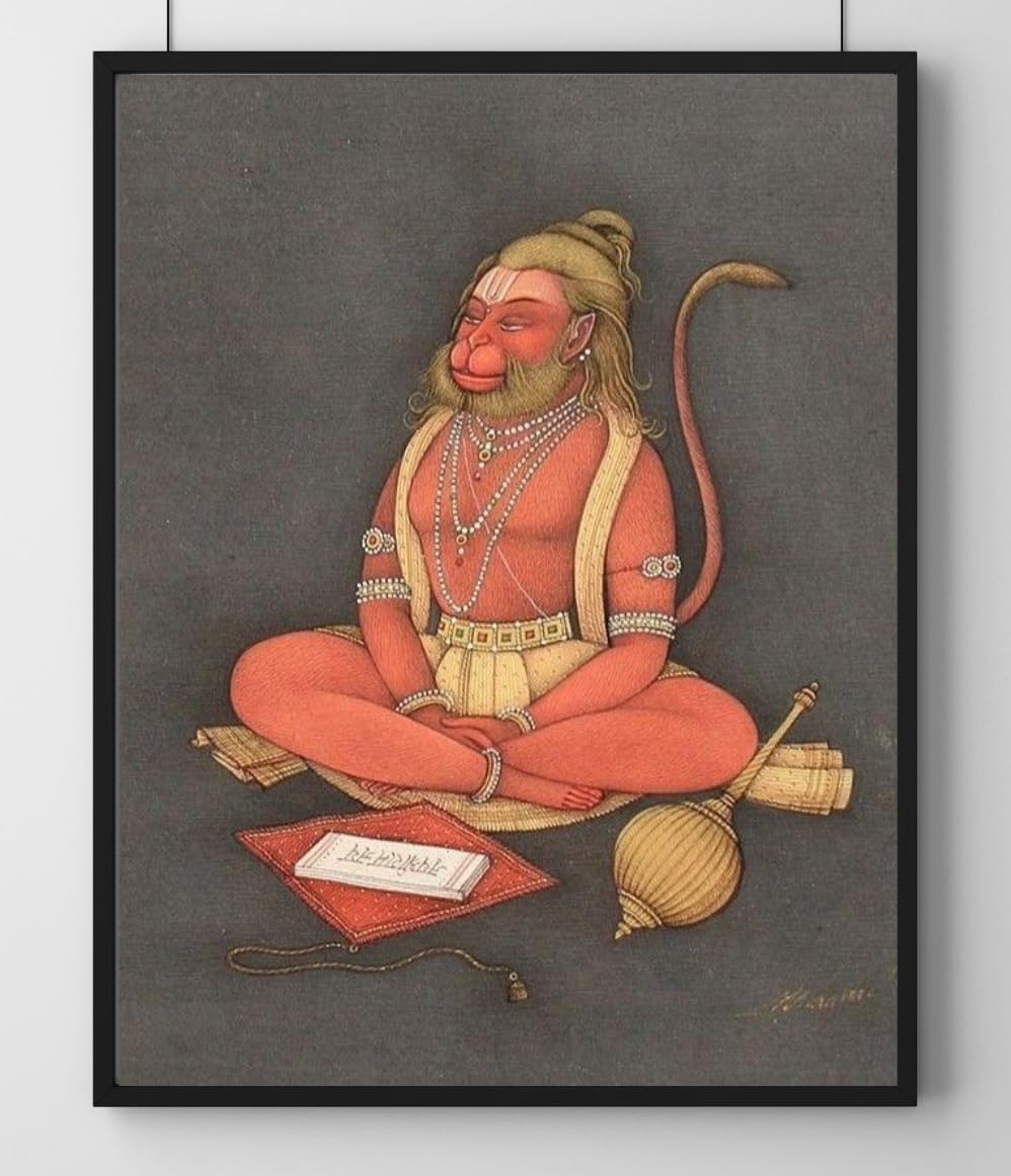 Ping4Party® | Shri Krishna Creations® | Lord Hanuman Ji, Bajrang-Bali Bhakti Roop Framed Canvas Art Print for Wall-Decor, Temple-Decor, Table-Decor, Wall Painting etc.