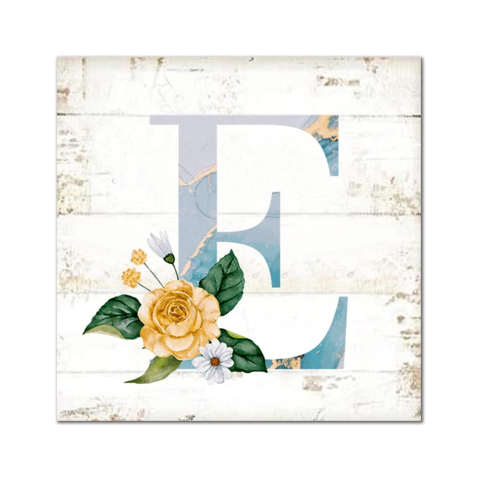 Lettre E en bois bleu gris décoration murale tournesol maison