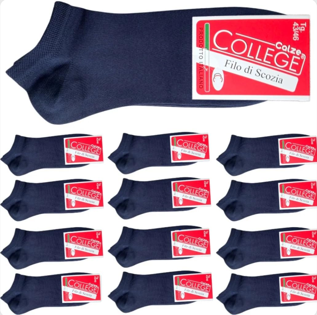Calcetines invisibles College, 12 pares, De Algodón Puro Hilo De Escocia Elástico, materiales de primera calidad, fabricados en Italia.