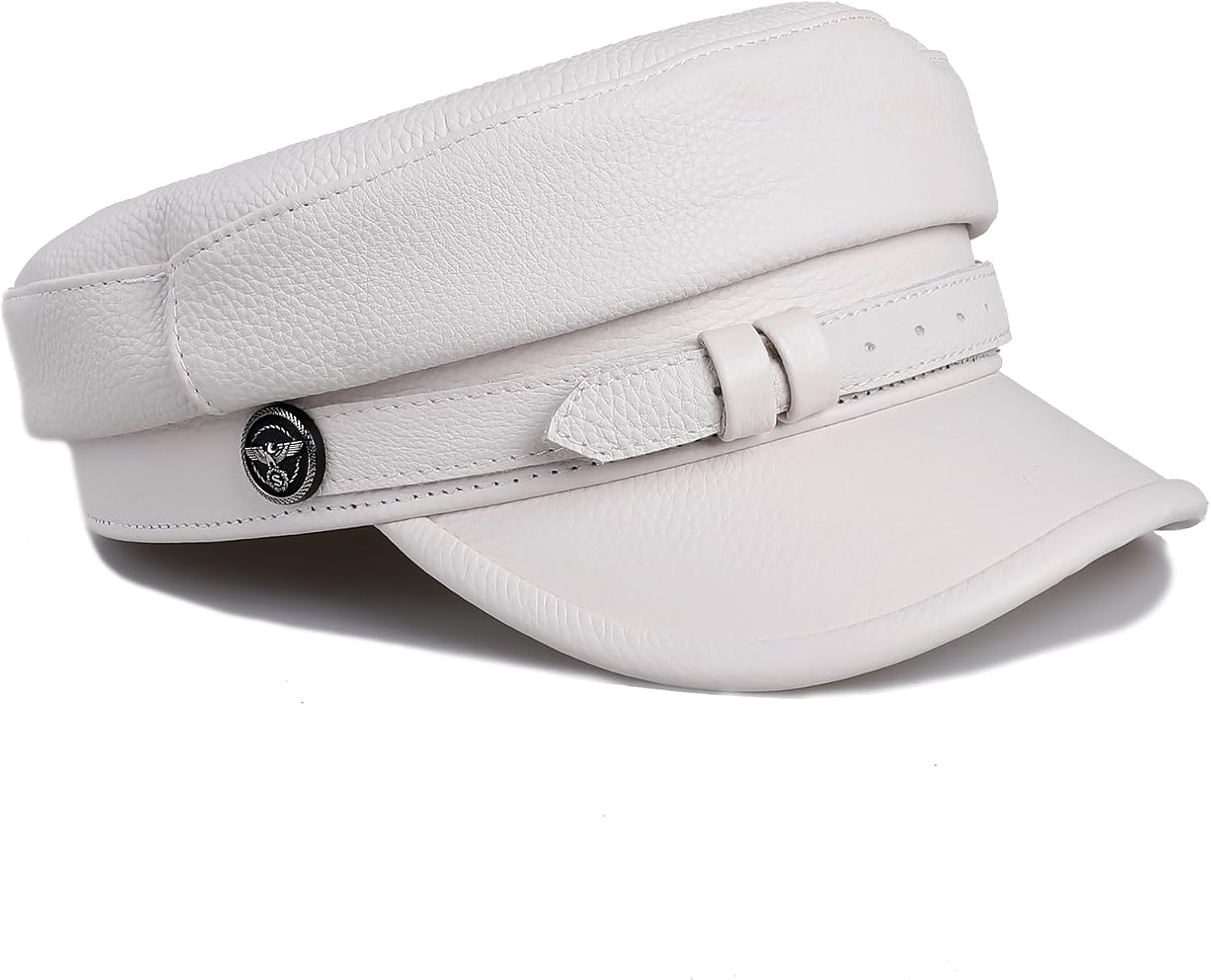 Womens Yacht Captain Sailor Hat Genuine Cowhide Peaked Beret Cap White