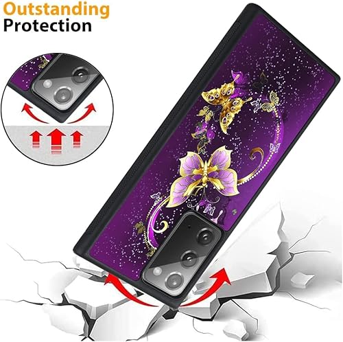 Miniatura 4 de SAKUULO Funda para Samsung Galaxy Note 20, protector de pantalla + soporte diseño de mariposa morada, textura de neumáticos, antideslizante, a