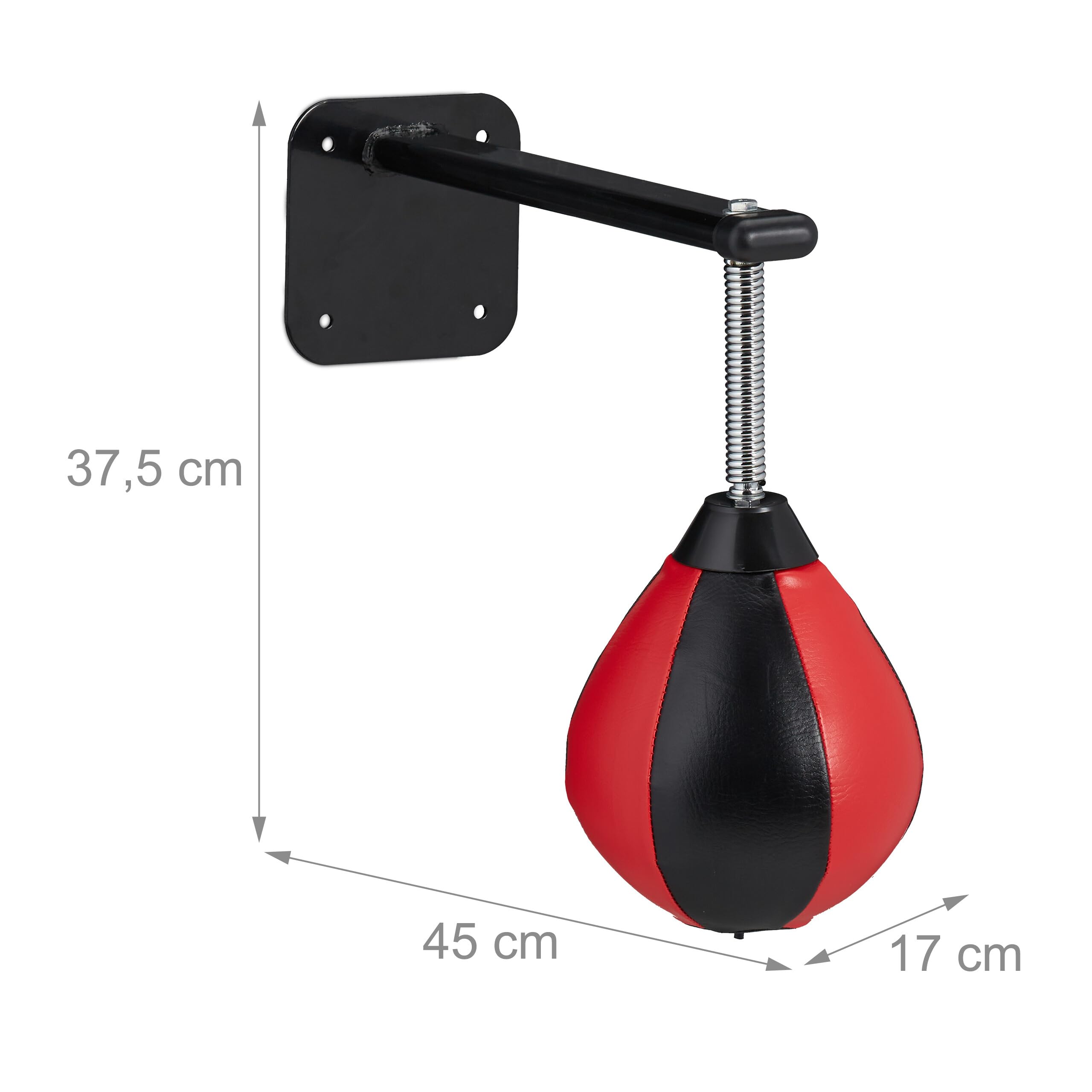 Relaxdays Punching-Ball Mural Poire de Frappe Speedball Enfants Adultes avec Pompe à air Anti-Stress Noir/Rouge