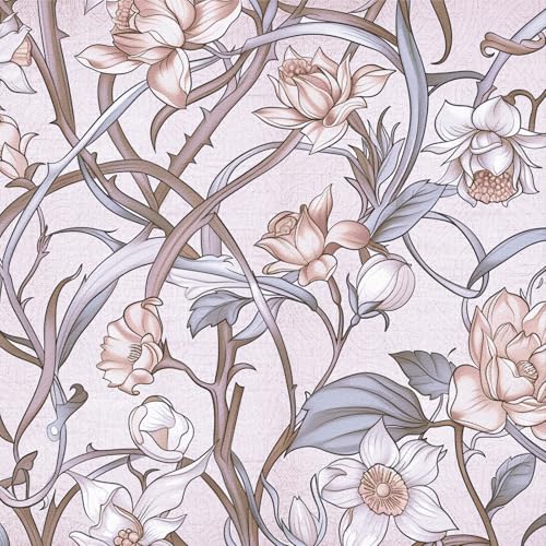 LZH-LP Papel pintado autoadhesivo de flores doradas y plateadas, 44x600CM papel de contacto autoadhesivo, lámina decorativa extraíble con ramas de flores y enredaderas