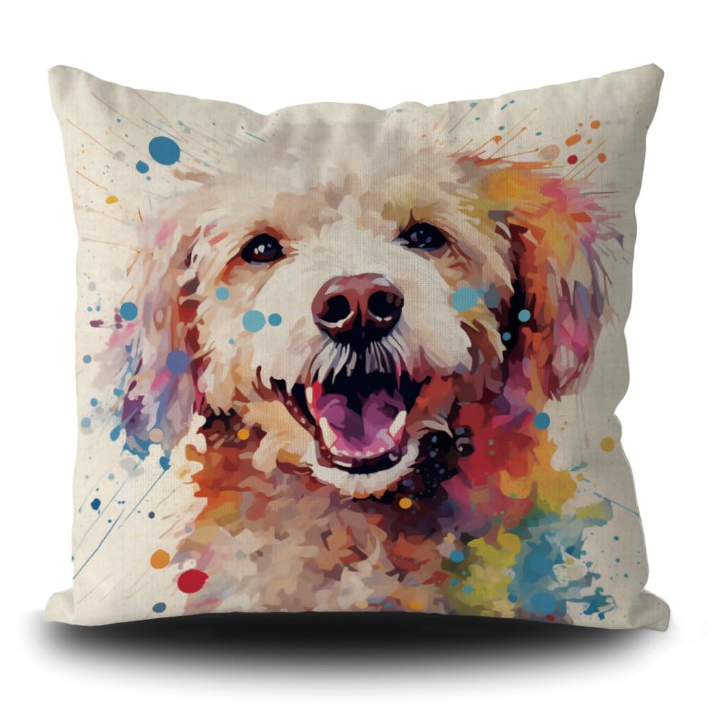Ganshan Bi Cute Poodle Dog Throw Pillow Cover Colorful Painting Dog Puppy Art Decorative Pillow Case for Bed Couch Sofa Dog Lover Gift 16X16 Inch