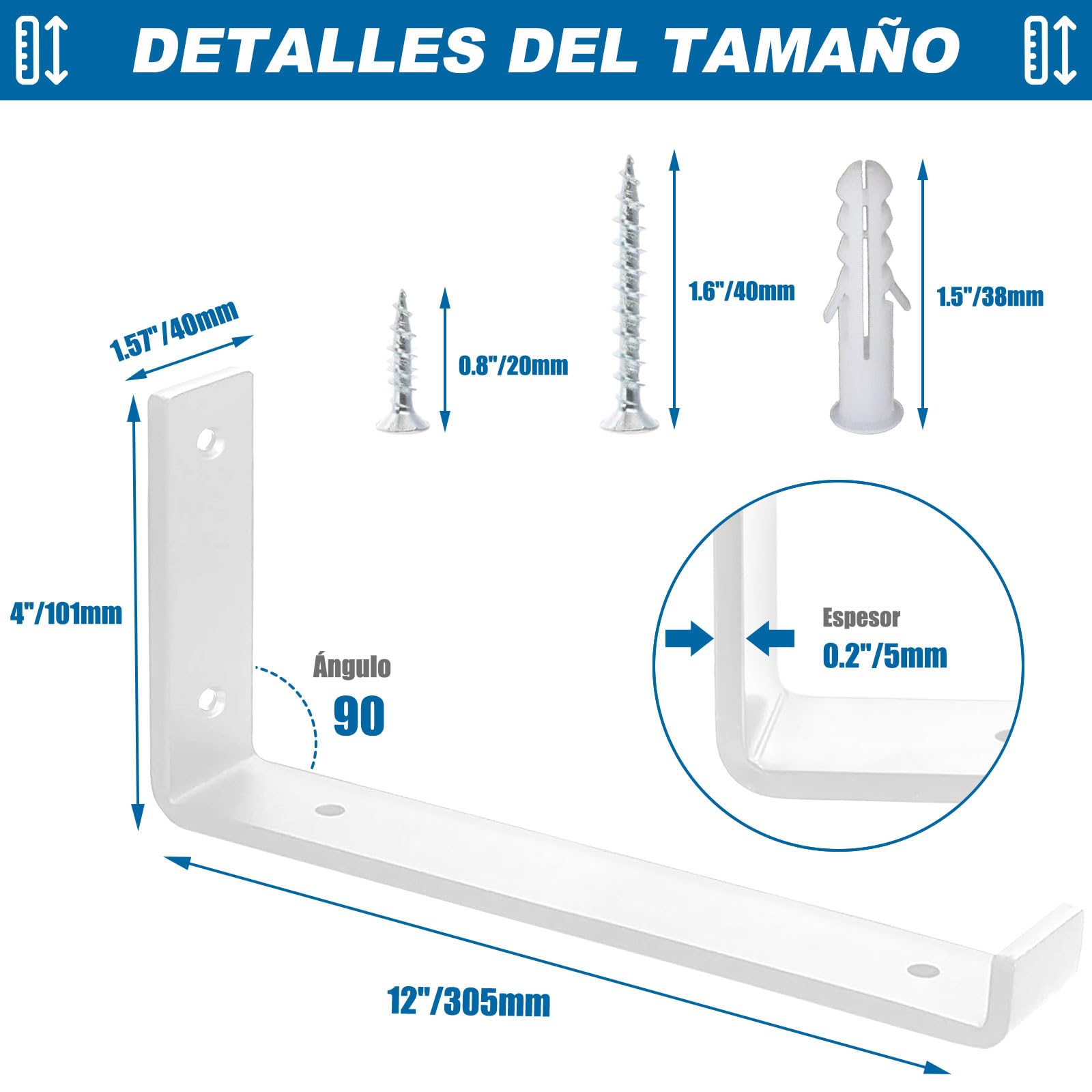 4 Piezas Soporte Estanteria Pared Blanca - Escuadras Metalicas de L 0,5 cm Grueso con Tornillos, Soportes para Balda Flotante, 30 cm