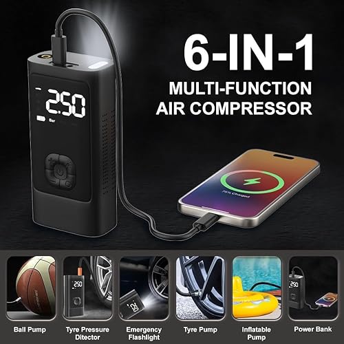 Miniatura 4 de Inflador de neumáticos Compresor de aire portátil - Bomba de aire 4 veces más rápida de 150 PSI para neumáticos de automóvil - Inflador de