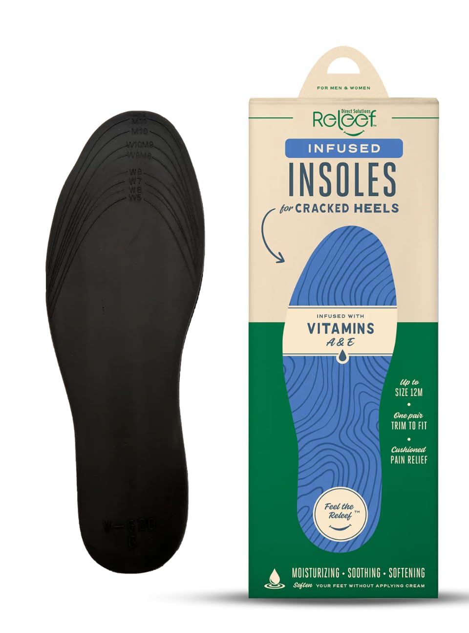 Cracked Heel Relief Infused Insoles for Dry Feet Vitamin A E Infused Moisturizing Shoe Inserts Latex-Free Shock Absorbing